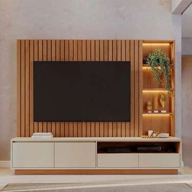 ESTANTE HOME CANCUN PARA TV DE HASTA 82" FREIJO OFF WHITE - Imagen 2