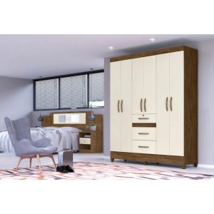 ROPERO 6 PUERTAS 3 CAJONES CASTAÑO VAINILLA.
