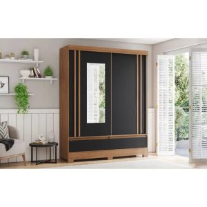 ROPERO CON ESPEJO 2 PUERTAS CORREDIZAS NATURE NEGRO