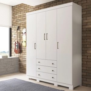ROPERO SONATA 4 PUERTAS 3 CAJONES UNANIME BLANCO