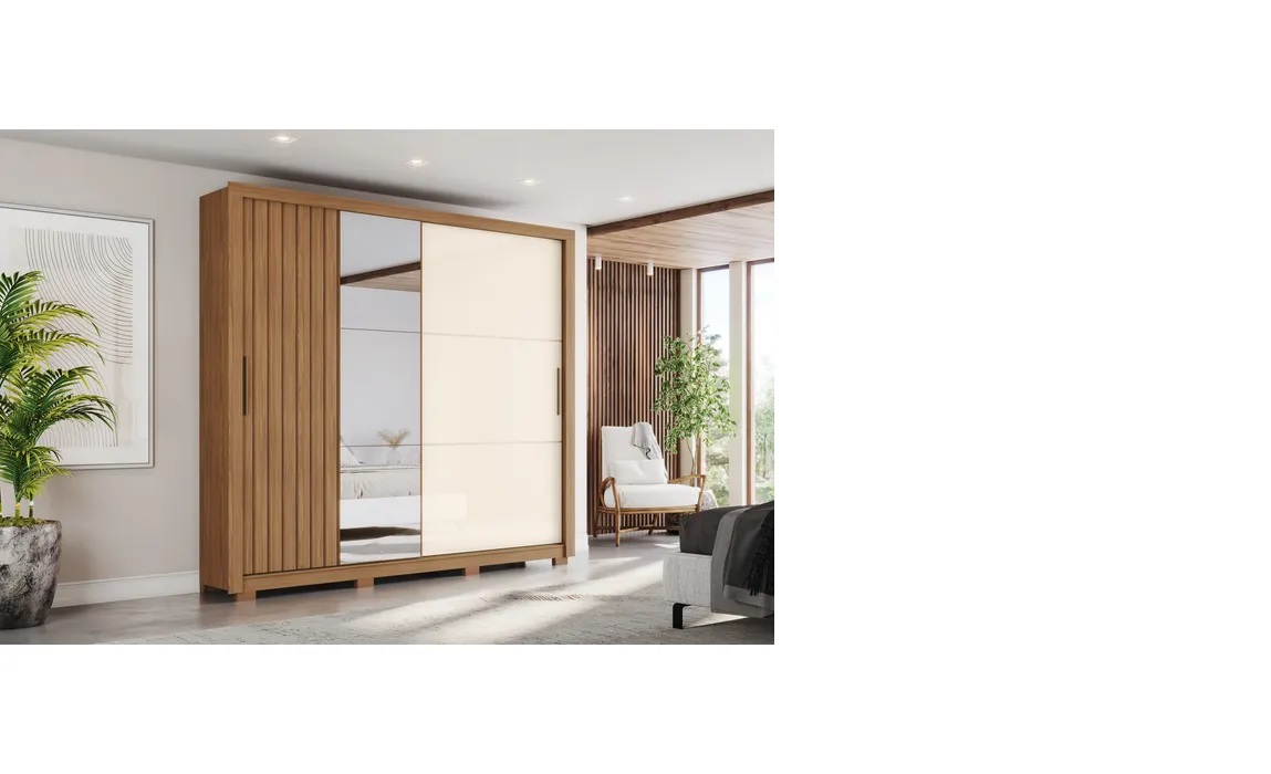 ROPERO CON ESPEJO 2 PUERTAS CORREDIZAS NATURE OFF WHITE